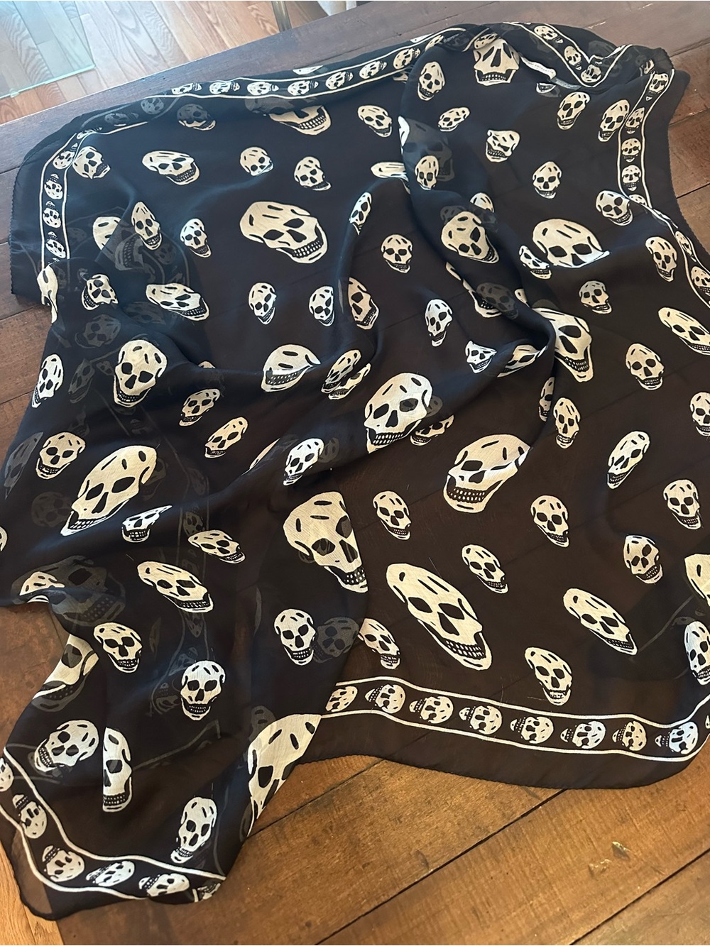 Alexander McQueen Black and White Skull Silk Scarf